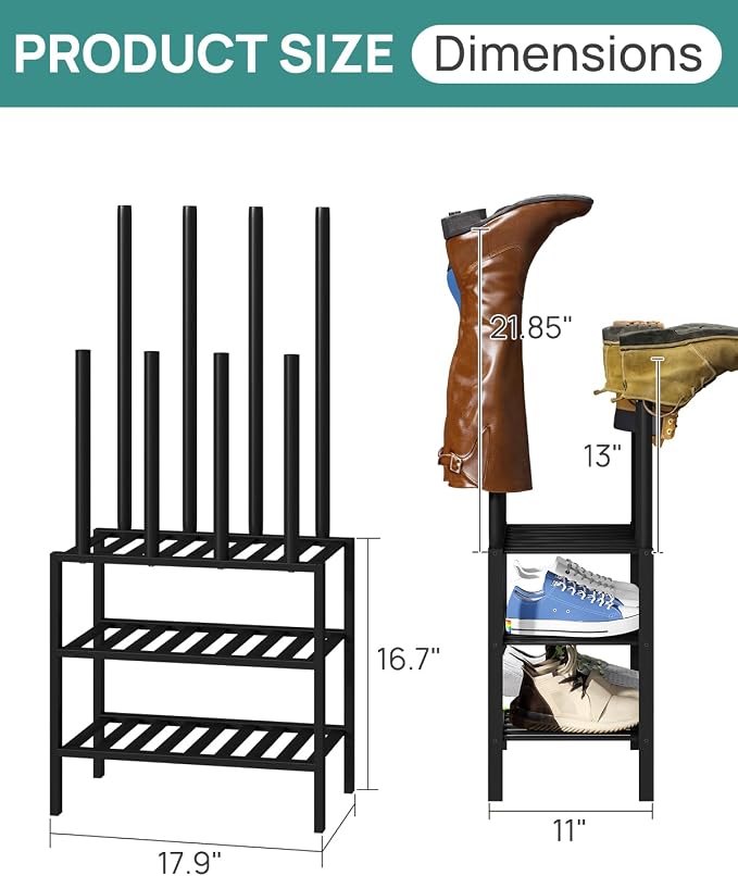 viewcare Black Boot Rack, Small Boot Rack Organizer Tall Boots with Shoe Rack for Closet, Bamboo Wood Shoe Shelf Storage Organizer for Entryway Small Space