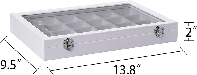 Frebeauty 24 Grid Earring Organizer,Velvet Jewelry Tray with Clear Lid | Drawer Jewelry Organizer for Rings Studs Brooch,Adjustable Divider,Dustproof Design,Earring Storage,Trinket Box,13.8×9.5Inch