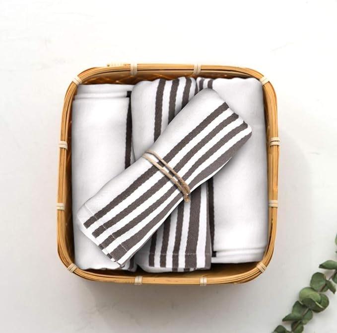 Urban Villa Kitchen Towels 100% Cotton Dish Towels for Kitchen (Set of 6) 20”x30” Dish Cloths Highly Absorbent Kitchen Linen Set with Hanging Loop Perfect for Drying Dishes Cleaning Towels-Grey White