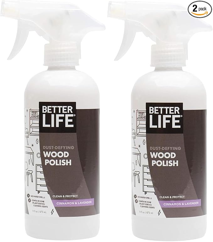 BETTER LIFE Wood Furniture Polish - Wood Cleaner & Dusting Spray for Tables, Banisters or Floor - Great Wood Seasoning for Old Wooden Cabinet, Antique Restorer - 16oz (2Pack) Cinnamon & Lavender