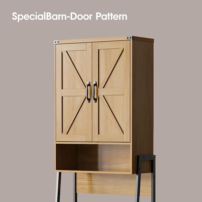 Vabches Over The Toilet Storage Cabinet with 2-Door Design Bathroom Organizers and Storage with Anti-Tip Device Over Toilet Organizer with Shelves for Bathroom,Restroom,Laundry Natural