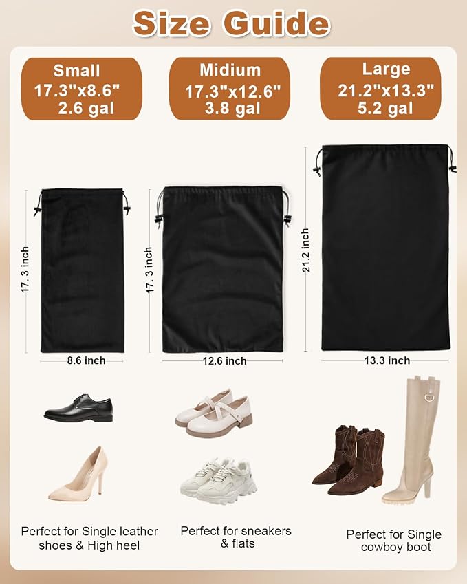 2 Pcs Shoe Bags for Travel, Large Boot Bag, Black Beauty, 21.2x13.3 Inch | Washable & Reusable Travel Shoe Bags, Dustproof Shoe Bags with Drawstring Closure, Suitable for Travel, Home Storage