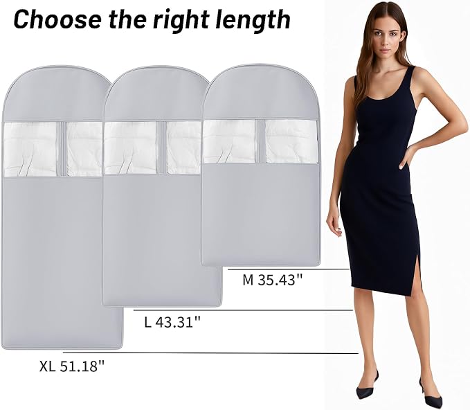 Space Saving Hanging Compression Garment Bag with Zipper for Closet Storage, Hanging Clothes Storage Bag, Garment Covers for Coats and Down Jackets, Gray, XL