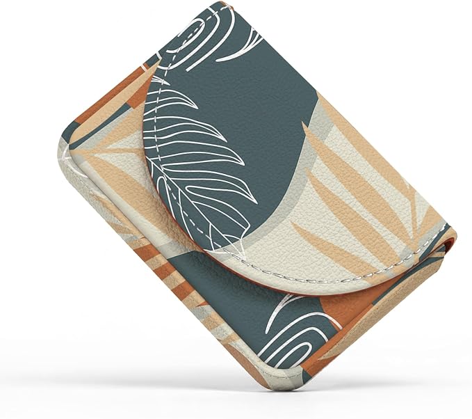 Business Card Holder，PU Leather Business Card Case Wallet Leaf | Pocket Travel Name Card Case for Men and Women Gift，Portable Magnetic Business Card Carrier for Purse