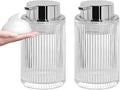 Foaming Soap Dispenser, 12 Oz Thick Glass Foam Hand Soap Dispenser, Refillable Glass Foam Pump Bottle Container Decorative Slim Ribbed Bottle for Bathroom and Kitchen (2, Clear Silver)