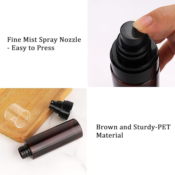 Cosywell 5 Pack Fine Mist Spray Bottles 3.5oz/105ml Leak Proof Mister Spray Bottle Refillable Plastic Hair Spray Bottle for Perfume Skincare Toners Water Cosmetics (Brown)