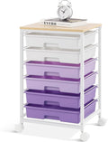 SYKIARIOL Rolling Cart with Drawers,Utility Cart with 6 Drawers,Rolling Storage Cart with Drawers and Wooden Tabletop & Lockable Wheel,Purple