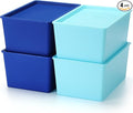 Menkxi 4 Pcs Storage Bins with Lids Plastic Stackable Containers for Organizing Shelves Christmas Ornament Box Baskets(Dark Blue, Light Blue,Large)
