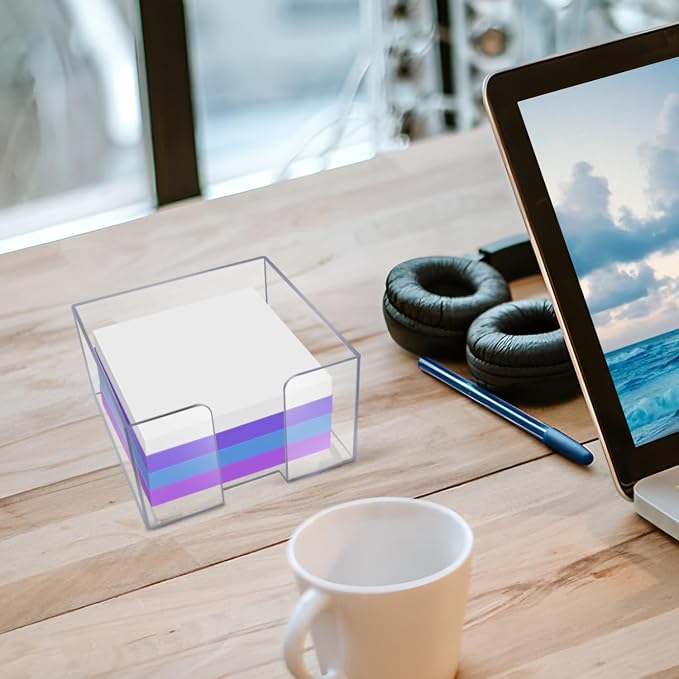 Acrylic Sticky Note Holder, Clear Acrylic Notepad Holder | for 3" x 3" Sticky Note Storage, with 200 Sheets Self-Stick Sticky Notes, for Office and Classroom Desk Organization