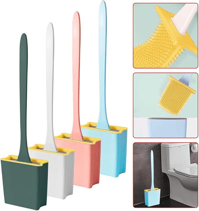 Toilet Brush 2pc No Dead Ends to Wash Toilet Brush Plastic Hanging Type The Toilet Silicone Convenient Home Brush Cleaning Supplies Bathroom Toilet Brush Holder (Green) (White)