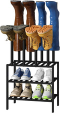 viewcare Black Boot Rack, Small Boot Rack Organizer Tall Boots with Shoe Rack for Closet, Bamboo Wood Shoe Shelf Storage Organizer for Entryway Small Space