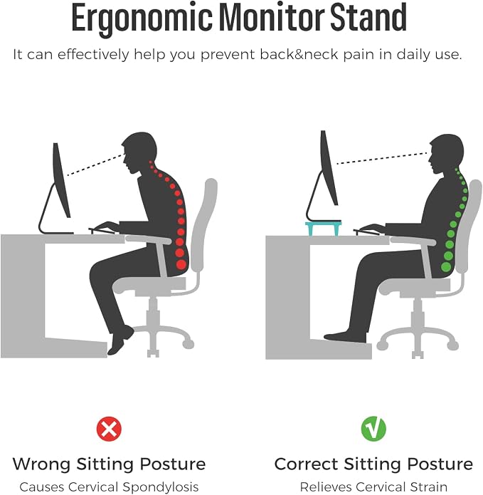loukin Monitor Stand Riser for Desk, 22.4" × 8.2" Computer Stand, Black | Supports 22 lb, No Installation Required, Water-Resistant Surface, Fits Laptops and Printers, Ergonomic Design