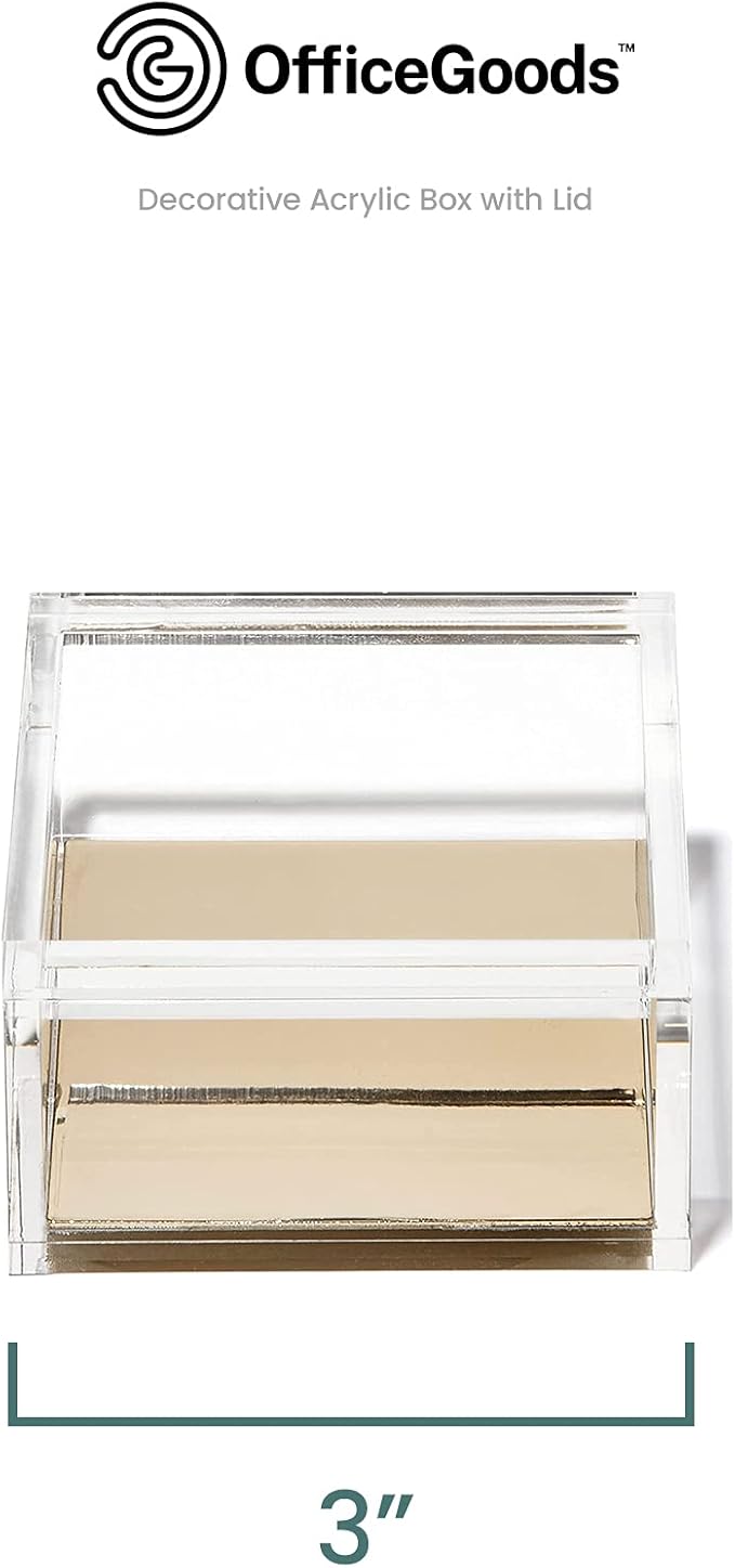 OfficeGoods Acrylic Desk Organizer w/Gold Base – Functional & Elegant Odds & Ends Box for Display or Storage – Perfect for Home or Office, Kitchen, Bathroom Vanity, Curio Display - Small