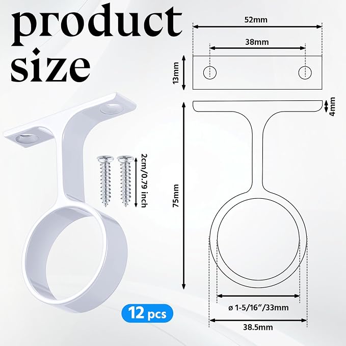 LEIFIDE 6 Pcs 1 5/16 Inch Diameter Round Wardrobe Closet Rod Suspended Center Support with Installation Screws Curtain Closet Rod Ceiling Mount Bracket for Home Wardrobe (White)