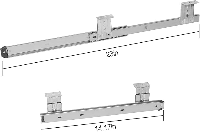 KINJOEK 2 PCS 14 Inch Under Desk Keyboard Tray Rails Slides, Adjustable Height Heavy Duty Ball Bearing Keyboard Mount Track, Silver