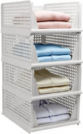 Goderewild Stackable Foldable Storage Baskets, Folding Storage Bins, Closet Organizers and Plastic Drawer Shelf Storage Container for Wardrobe, Cupboard, Kitchen, Bathroom, Office (White, 4L)