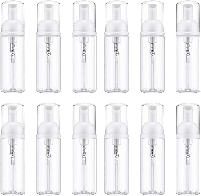 12 Pcs Empty Bottle Travel Soap Bottle | Plastic Foam Dispenser Bottle | Mini Foaming Soap Pump Dispenser for Cleaning, Travel, Cosmetics Packaging (2 oz)