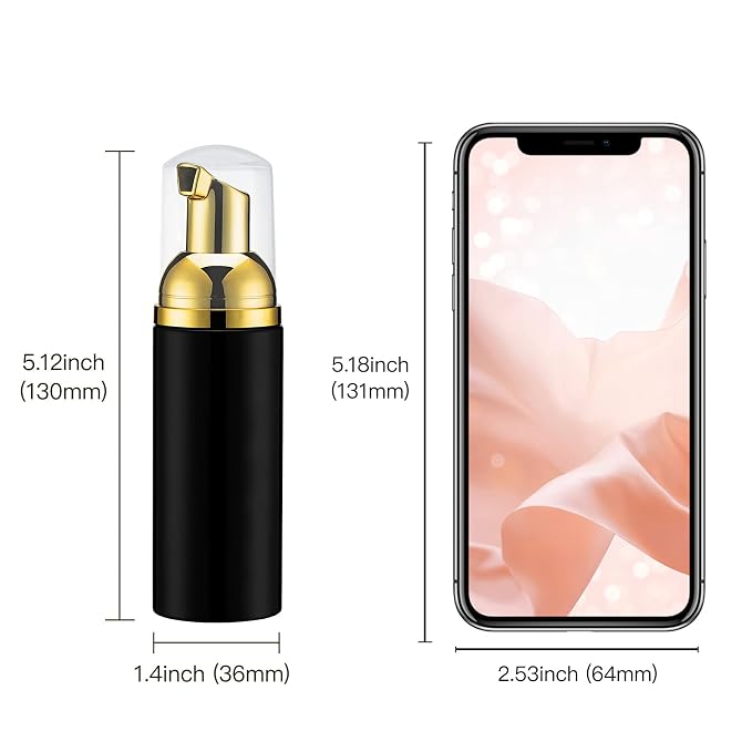 Travel Foam Pump Bottle - 2oz Small Size Foaming Hand Soap Dispenser - Mini Portable Mousse Lash Shampoo Kit Container for Hair - Empty Leak Proof Plastic Gold&Black Foamer 30Pack