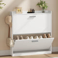 Shoe Cabinet Organizer with 2 Flip Drawers, Freestanding Shoe Rack Cabinet, 31.5" W × 6.3" D × 33.1" H Narrow Shoe Cabinet Storage for Entryway, Foyer, Hallway, White