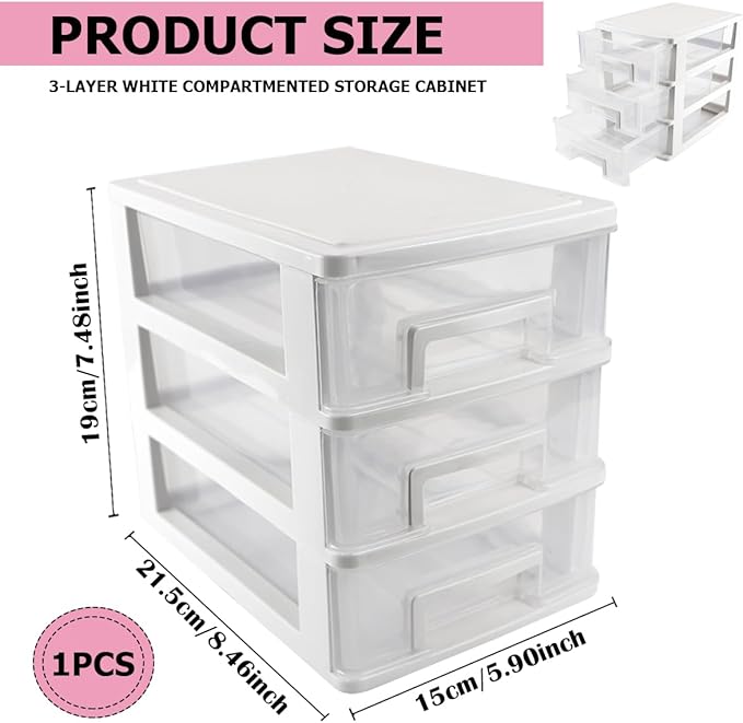 Plastic Desk Organizer,Desk Storage Box with 3 drawers,Makeup Organizer Sundries Storage Multifunction Storage Rack for Office School Home (White)