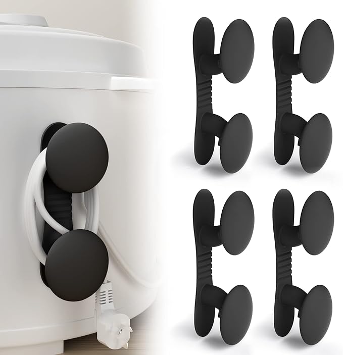 Cord Organizer for Appliances, Cord Holder Cord Wrapper Kitchen Gadgets Cord Organizer Stick On Kitchen Appliances, Mixer, Air Fryer, Coffee Maker, Multifunctional Adhesive Wall Hooks (4Black)