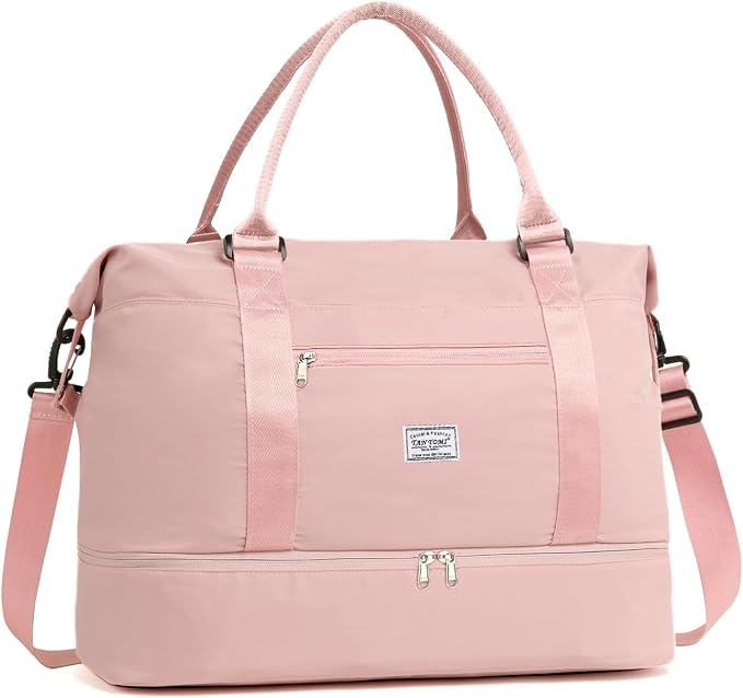 TANTOMI Travel Duffle Bag for Women Personal Item Travel Bag with Shoes Compartment, Weekender Overnight Bag Carry On Duffle Bag Tote Gym Bag for Travel, Sports, Hospital, Dance, Pink
