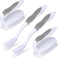 Scrub Brush Set, 4 Pack Deep Cleaning Brush Kit - 2 Scrub Brush, 2 Tile & Grout Brush with Built-in Scraper, Household Commercial Scrubber for Floor, Shower, Pool Wall, Tub (Gray)