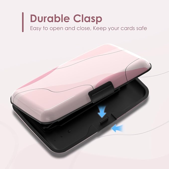 Credit Card Holder Small, RFID Blocking Metal Card Wallet for Women Men, Slim ID Card Holder Protector Hard Case, Pink Abstract