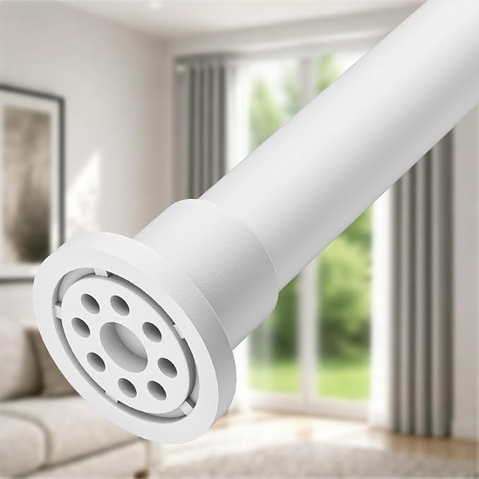 ALLZONE Tension Curtain Rod for Windows, 123 to 160 Inch, Heavy Duty Extra Long Curtain Rods, Non-Slip Bathroom Shower Tension Rod, Renter Friendly, Adjustable, Spring Loaded, White