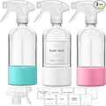 Glass Spray Bottles for Cleaning, 3 Pack Clear Empty Spray Bottle for Cleaning Solutions, 17 fl oz Reusable Spray Bottle for Plants with Silicone Boot, Cleaning Spray Containers with Labels
