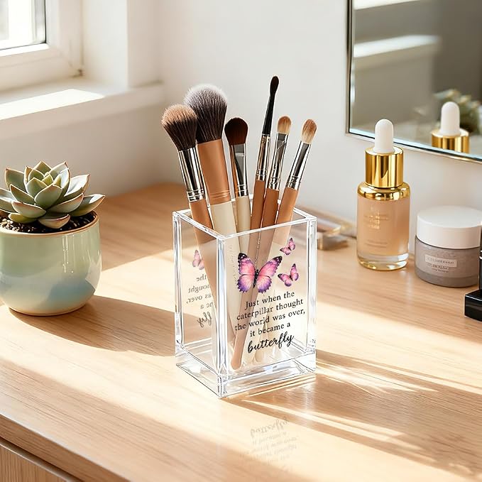 Just When The Caterpillar Thought The World Acrylic Pencil Holder Cup, Butterfly Pen Holder Gifts For Women Girls Sister, Inspirational Gifts for Daughter, Encouragement Gift for Teens Women