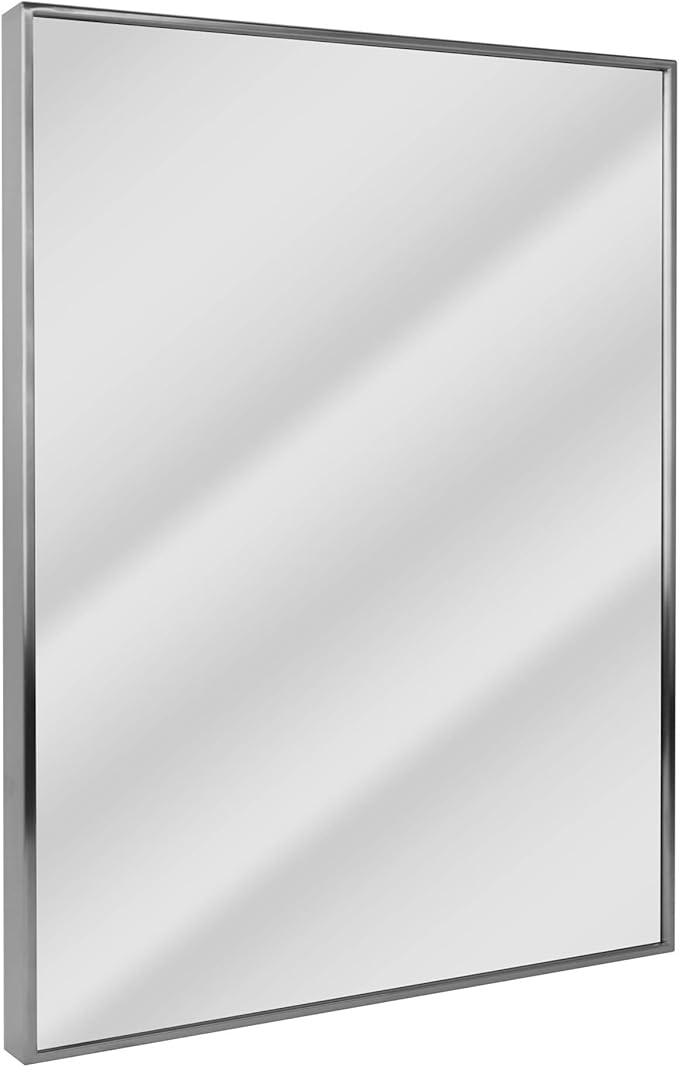 Head West Spectrum Modern Rectangular Mirror 24" x 30", Brushed Nickel Finished Stainless Steel Framed Bathroom Mirrors for Over Sink and Living Room and Entry Way