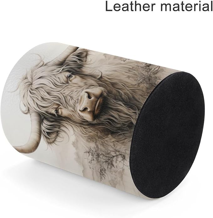 Highland Cow Pen Holder Pencil Cup for Desk Organizer | Cute Makeup Brush Holder PU Multifunctional Office Suppliesfor Decor Home Classroom School