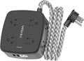 Surge Protector Power Strip - YISHU 8 Outlets with 4 USB (2 USB C) Charging Ports, 5Ft Braided Extension Cord, Flat Plug Multi Plug Outlet Extender Charging Station for Home Office, ETL, Black