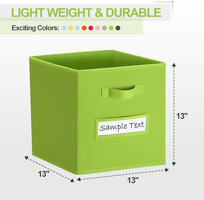 Fabric storage cubes (8 Pack) 13 Inch Cube Storage Bin, cube organizer bins with 8 Labels Window Cards & a Pen, Foldable cube organizer bins and Storage Box, lime green