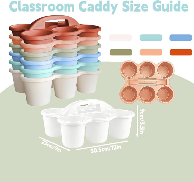 6 Pack Classroom Caddy Organizer with Handle Morandi Plastic Table Caddy 6 Compartments Storage Cup Holder for School Supplies Art Crafts Crayons Pencils Stackable Desk Daddy for Office