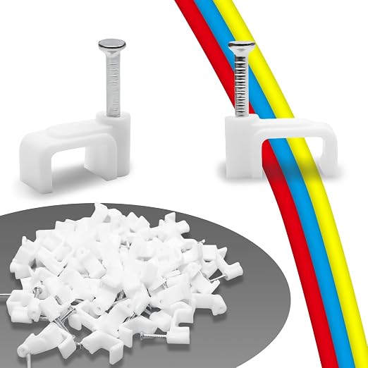 200 Pack Cable Clips, 8 mm White Flat Ethernet Wire Clips, Coax Cable Wall Clip, Cord Clips for Wires on Wall, Cord Management (200)