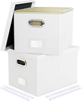 Oterri 2 Pack File Storage Organizer Box,Filing Box,Portable File Box with Lid,Fit for Letter/Legal File Folder Storage, White(Leather)-Box only