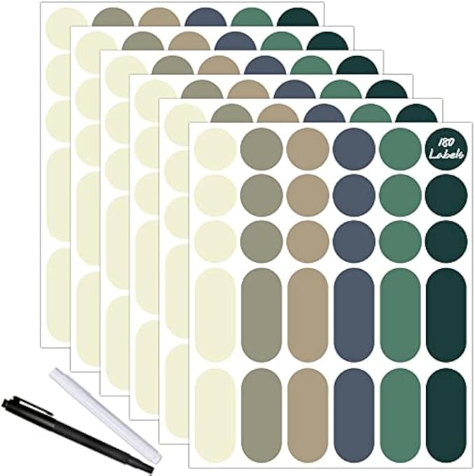180pcs Removable Write-on Food Label Stickers with 2 Markers, Waterproof Kitchen Labels Round Colored Chalkboard Stickers for Food Storage Containers Spice Jars Bottles Home Organization