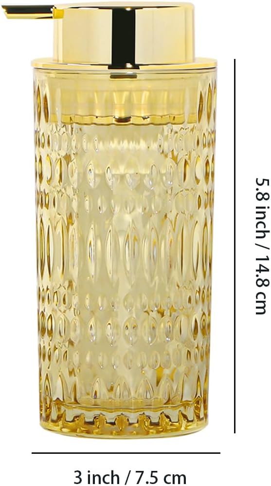 Foaming Soap Dispenser, Amber Glass Soap Dispenser, 14 Oz Refillable Foam Soap Dispenser Pump Bottle Container for Bathroom Kitchen Countertop Decor
