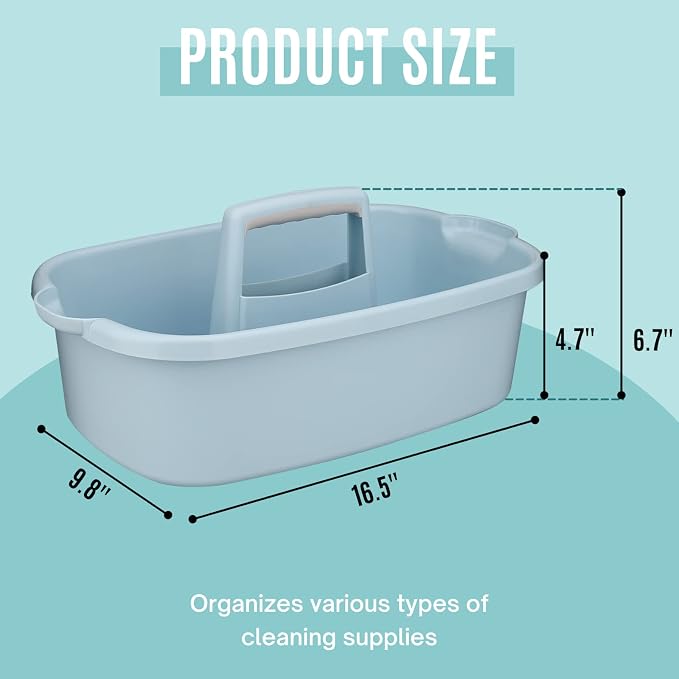Cleaning Supplies Caddy, 2 Pack Cleaning Supply Organizer with Handle, Plastic Bucket for Cleaning Products, Tool Storage Caddy, Blue