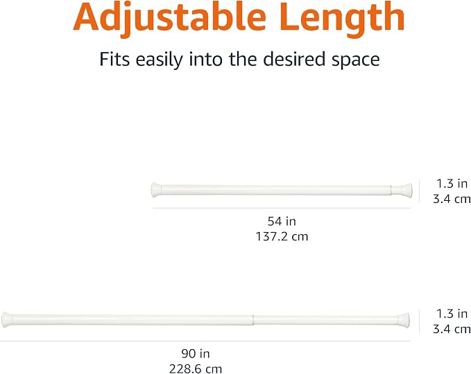 Amazon Basics No Drilling Spring Tension Curtain Rod, Easy to Install, Adjustable 54-90" Width, Sturdy, White, Classic Finial
