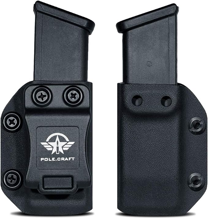 POLE.CRAFT IWB/OWB Magazine Holster Kydex - Mag Carrier Fits: 9mm .40 Double Stack / 9mm .40 Single Stack - P365 1911 Glock 19 19X 17 26 27 28 43 22 23 25 26 27 31 32 33 34 35 37 38 Glock43X .. Mag