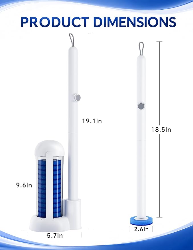 Toilet Brush Kit, Disposable Toilet Bowl Cleaner Brush with Blue Replacement Heads, Press-Button Wand and Self-Closing Freestanding Holder (Toilet Brush + 63 Refills)