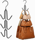 ZEDODIER 2 Pack Purse Organizer for Closet, Heavy-Duty Hanging Purse Hanger Closet Holds Up to 12 Purses, Metal Rotating Space Saving Bag Holder Handbag Storage Hook Backpack Rack, Black