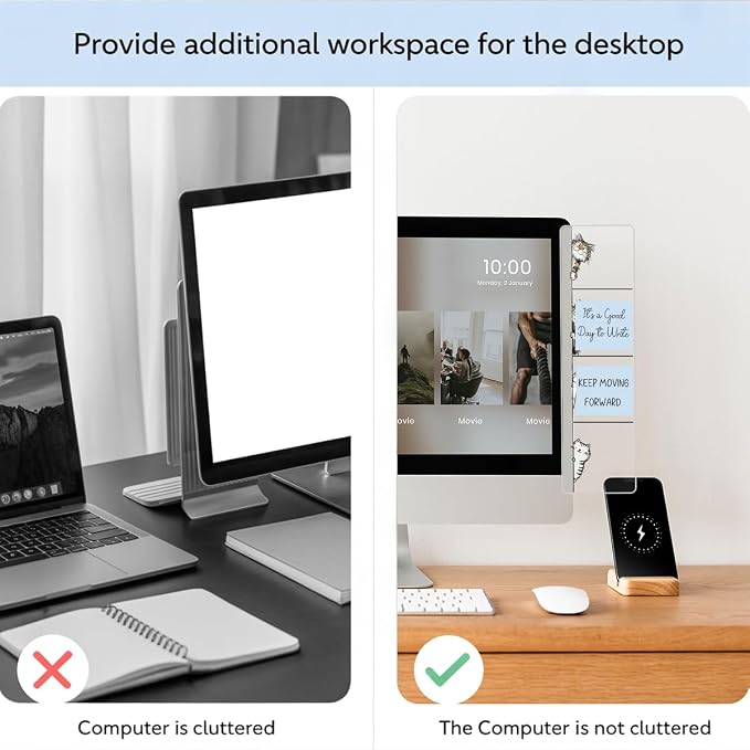 Gifts for cat Lovers Computer Monitor Memo Board, Sticky Note Holder, Monitor Side Note Board, Acrylic Desk Organizer with 100Pcs Notes for Office Worker Men Women, Home Desktop and Office Desk