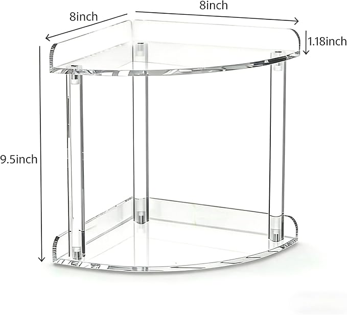 2 Tier Clear Acrylic Bathroom Corner Organizer, Countertop Vanity Tray for Makeup, Cosmetics, Perfume - Freestanding Storage Shelf for Bathroom, Bedroom, Kitchen