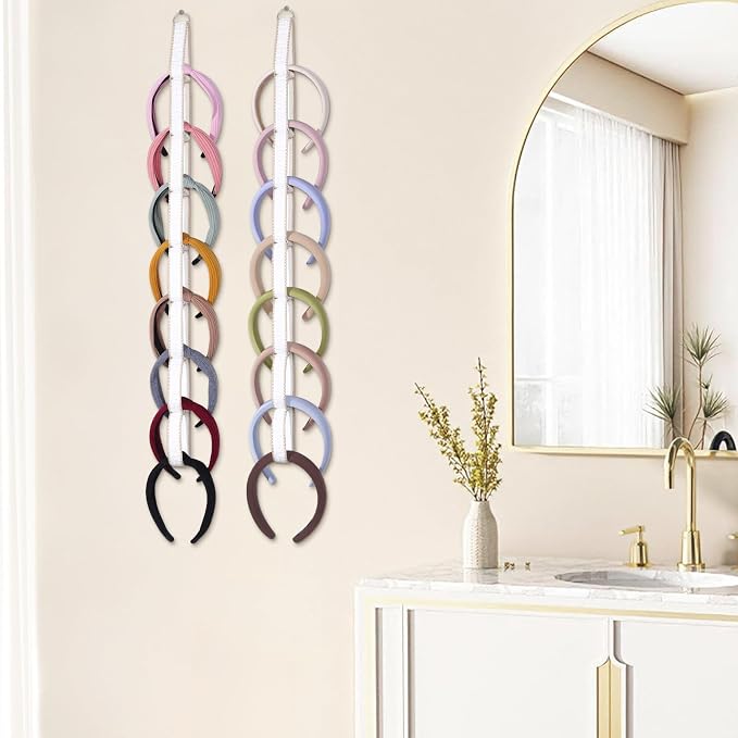 3 PCS Headband Holder Organizer for Girl,Hanging Hairband Storage for Women,Brown Hair Hoop Display Hair Accessories Organizer Bedroom College Dorm Decor (Cream textured)
