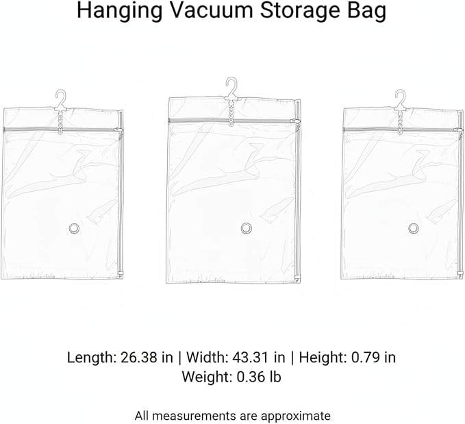 Hanging Vacuum Storage Bags for Closet, Clear Compression Garment Covers for Coats & Suits, Space Saving Organizer (1 Pack)