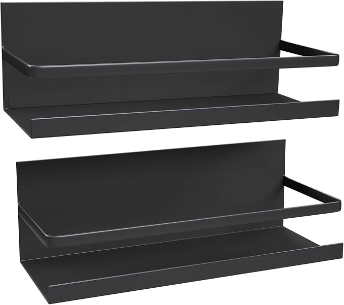2 Pack Magnetic Spice Rack for Refrigerator,Heave Duty Magnetic Shelf For Kitchen,Magnet Book Shelf For Whiteboard,Space Container,Drill free (Black)